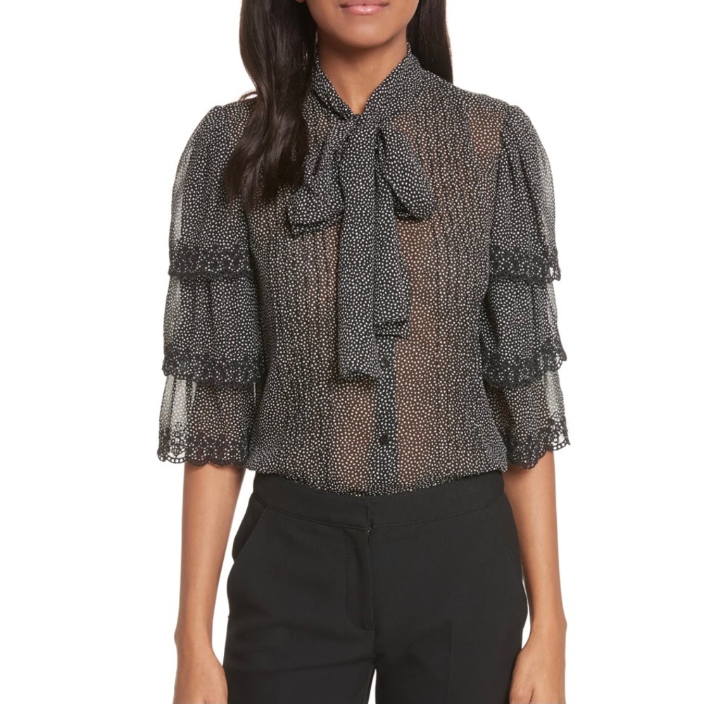 Rebecca Taylor 100% Silk Tie Neck Pussybow Blouse